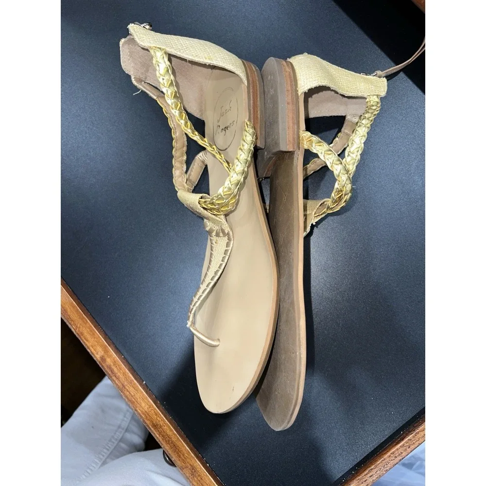 Jack Rogers Womens Sandal Jenna Gold Neutral Flat Size 9 Braided Thong Preppy